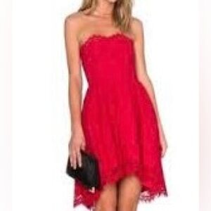 NBD Red Mini Lace Dress Strapless Size 4